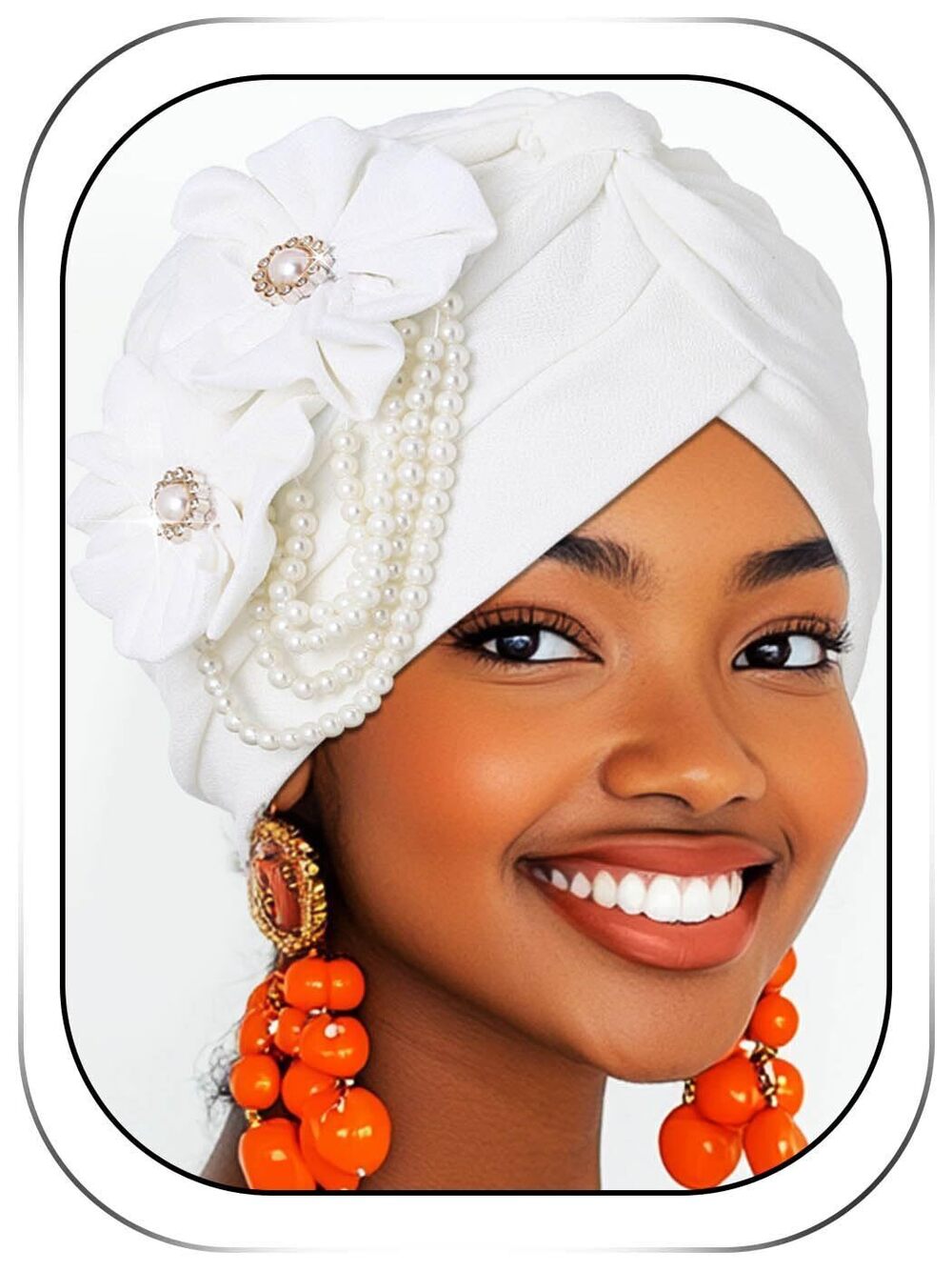 3733 Pearl Flower African Hats Pre-Tied Turbans Stretchy Twisted Church